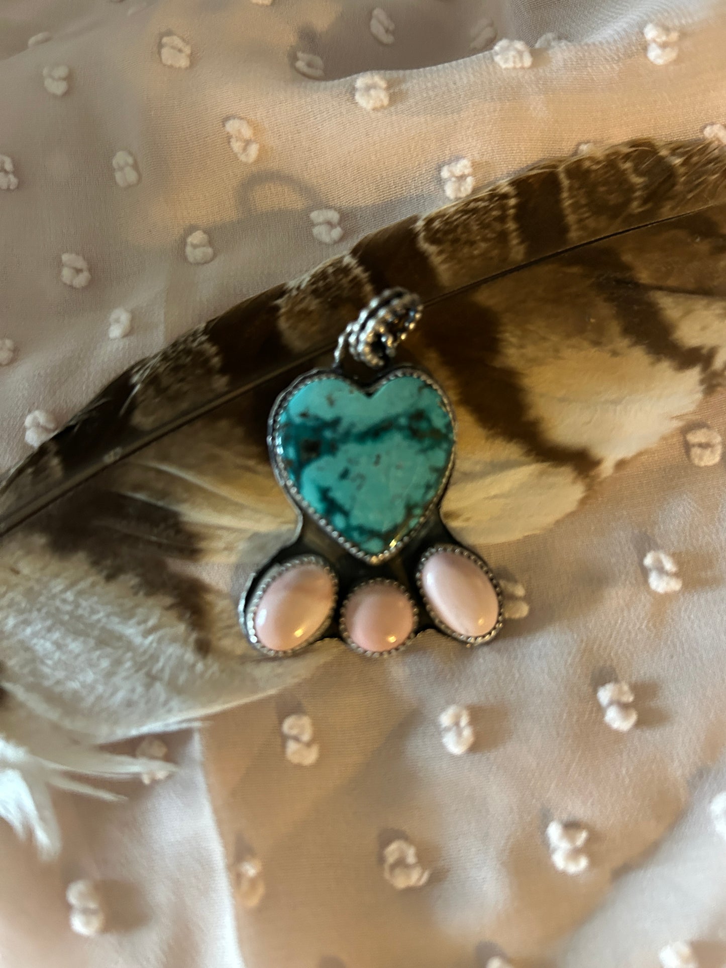 Turquoise and Australian pink opal pendant